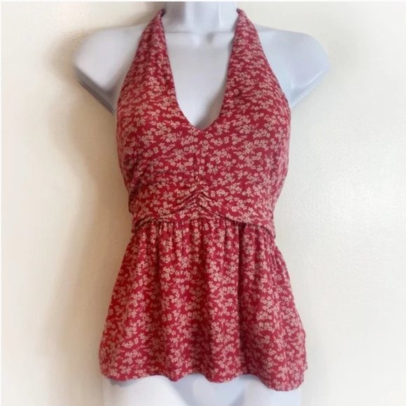 American Eagle Outfitters Tops - American Eagle Ditzy Floral Red Halter Top - Size Medium